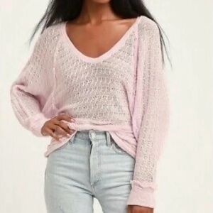 Free People We The Free Thiens Hacci Powder Pink V Neck Lightweight Sweater, XL